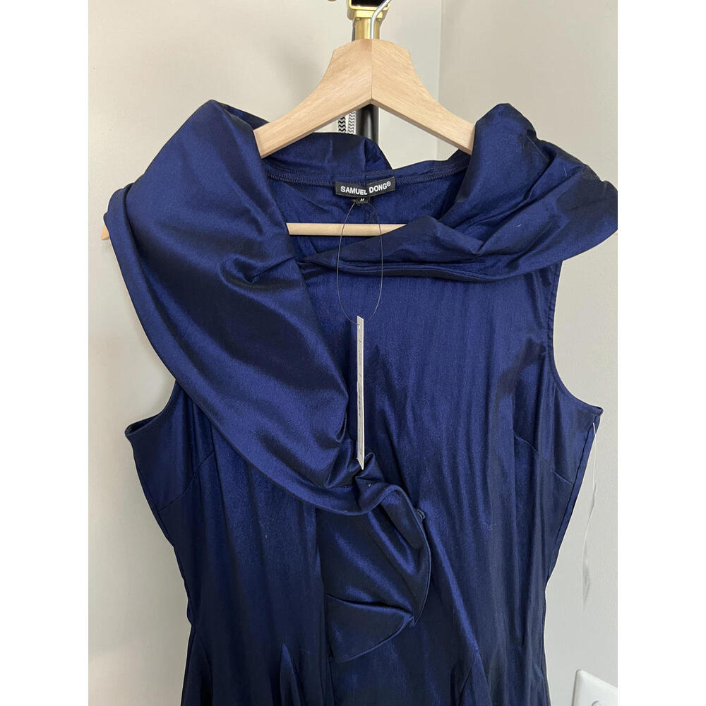 Samuel Dong Women's Navy Ruffle Front Twirl Style Dress, Medium - Picture 5 of 8